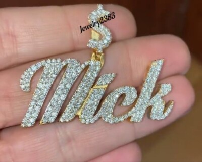 1.56Ct Genuine White Moissanite Men's Personalised Name Charm Pendant 925 Silver