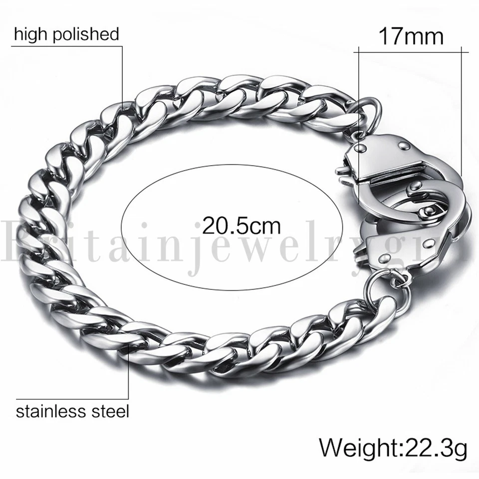 Brazalete brazalete de cadena de eslabones de acero inoxidable para hombre Foto 3 de 4