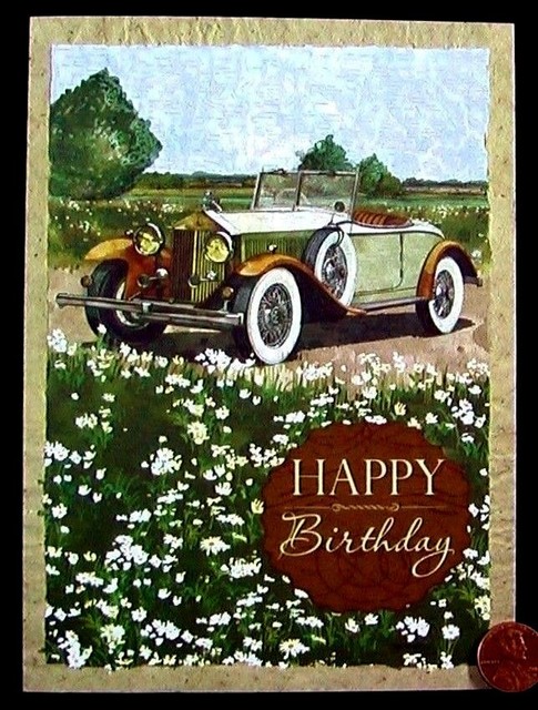 Classic Car Automobile Convertible Field -- Happy Birthday Greeting