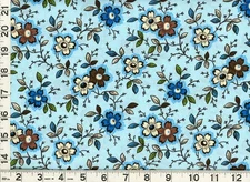 Blue Cream Brown Flowers Leafy Vines on Blue Quilting Sewing Fabric by Yd #1102