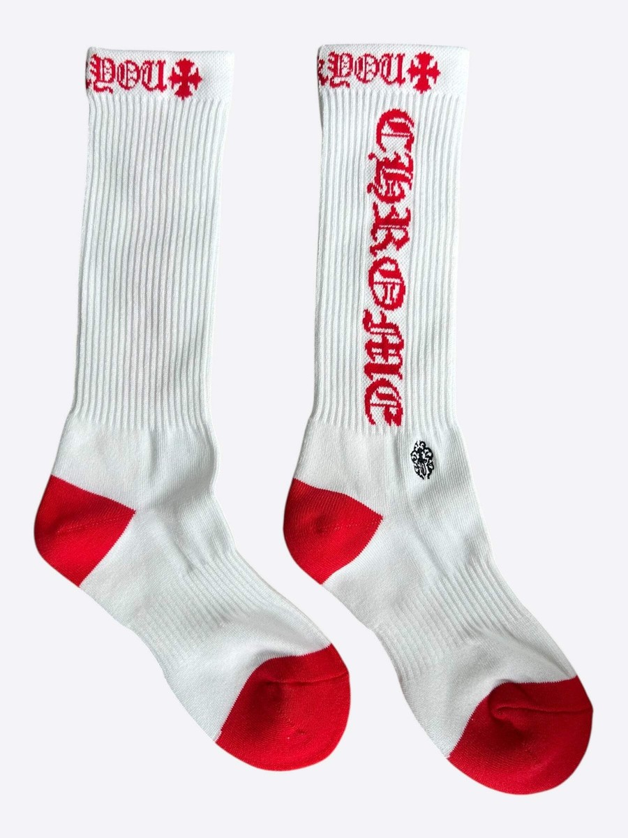 Chrome Hearts White & Red Script Logo Socks | eBay