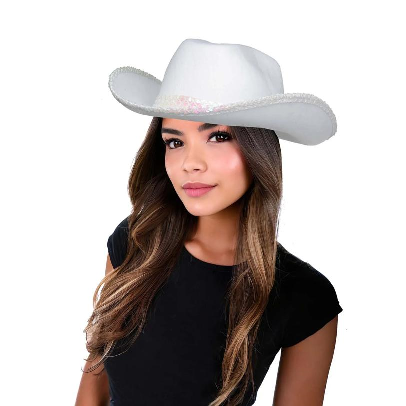 White Sequin Polyester Cowboy Hat Costume Accessory - Playboy