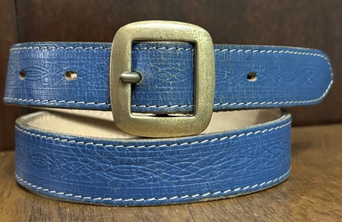 Cintura Kenzo Paris in pelle blu goffrata taglia 26 larghezza 1” logo tono oro bkl leggi