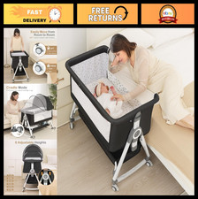 Cuna de noche para bebé 4 en 1, cuna portátil con mosquitera y ruedas