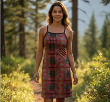 Prana Women's L Sleeveless Built In Bra Activewear Dress Coral Brown Geometric