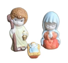 Vintage 70s Homeco Christmas Childrens Porcelain Mary Joseph Baby Jesus Nativity