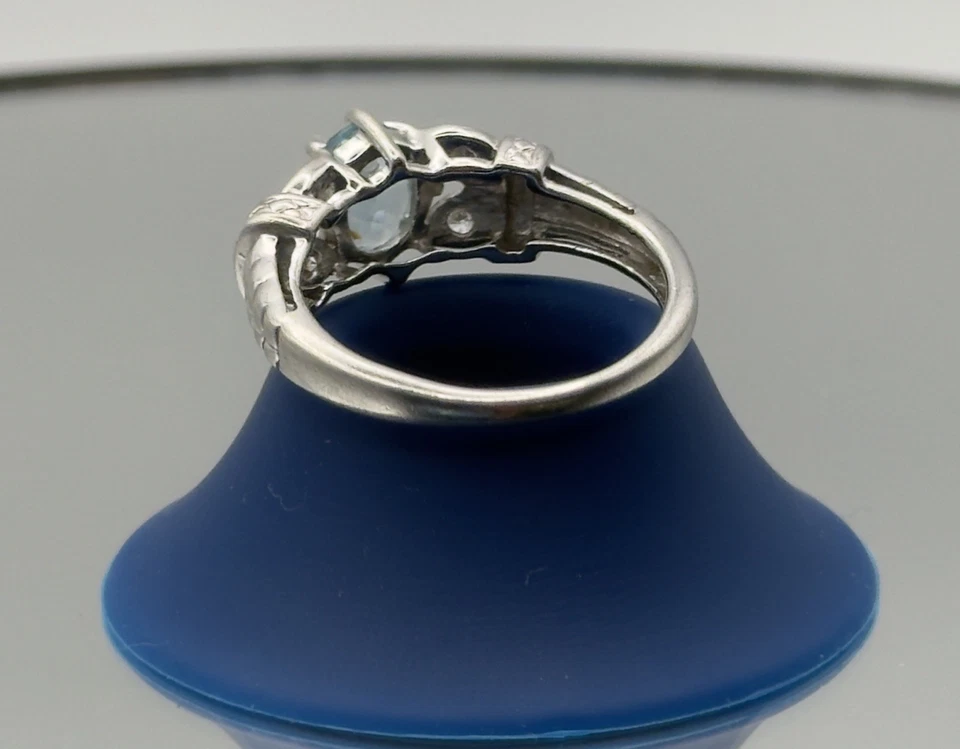 Vintage .925 Sterling Silver Blue Topaz & Cubic Zirconia Ring Size 8-Signed RJ - Image 2 of 4