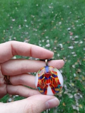 Hand Blown Geometric Glass Pendant / Red Geometric Pendant / Glass Necklace / G