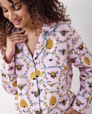 NWT! Printfresh SZ Small Tall Pajama TOP  ONLY Sweet Bee Petal Pink Cotton Print