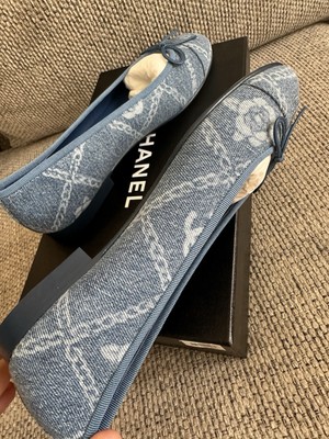 新品 送料込 CHANEL シャネル ドゥーブル　BALLERINA Chanel CC Dark Navy Blue Lambskin Ballet Flats 37