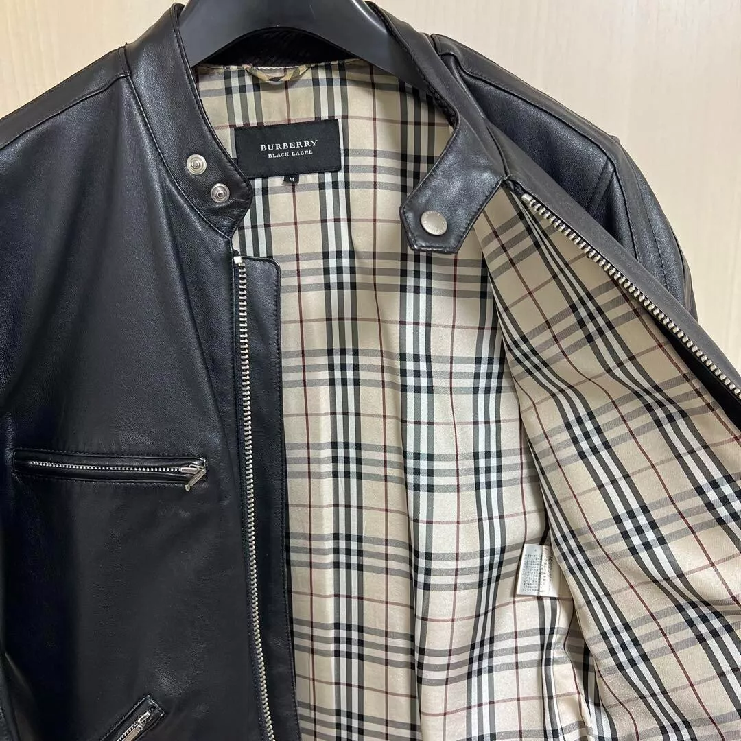 BURBERRY BLACK LABEL Riders leather jacket sheep hide size: M Black