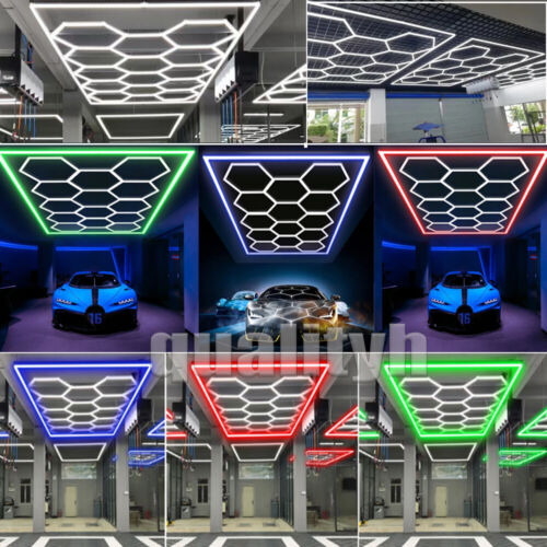 14 x Hexagon LED Lights Garage Workshop Gym Border Honeycomb Ceiling Lighting - Picture 1 of 50