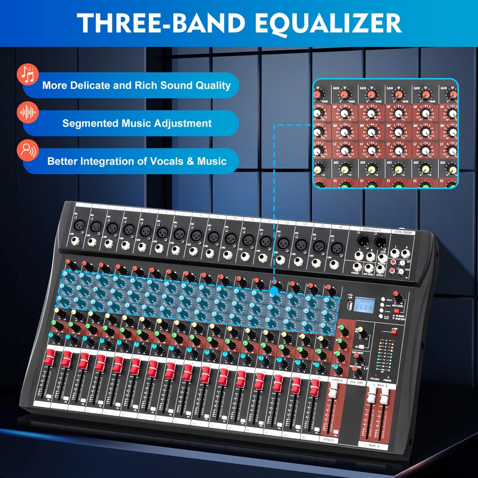 16 Channel Professional Powered Mixer power mixing USB - Image 3 of 4