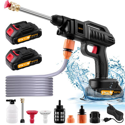 Portable Cordless Car High Pressure Washer Jet Water Wash Cleaner Gun +2 Battery