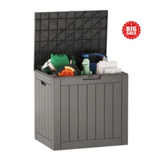 Outdoor Storage Box 31 Gallon Deck Boxes Indoor Waterproof Resin Bin Garden New