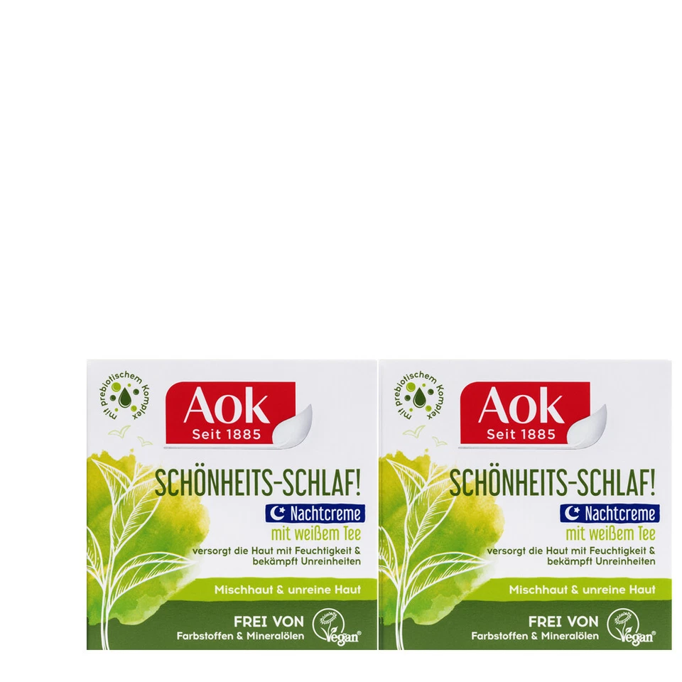 2x50ml Aok Schönheits-Schlaf Nachtcreme mit weißem Tee vegan
