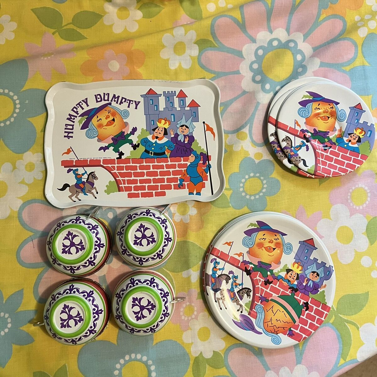 Vintage Ohio Art HUMPTY DUMPTY Toy Tin Litho Tea Set 13 pc Vintage Ohio Art HUMPTY DUMPTY Toy Tin Litho Tea Set 13 pc