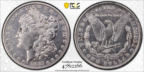 1887 O $1 MORGAN SILVER DOLLAR PCGS XF Detail Protect by Gold Shield & TrueView