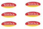 6  tiny Tonka decals yellow and red .7" by .29" SHIPPING W/TRACKING