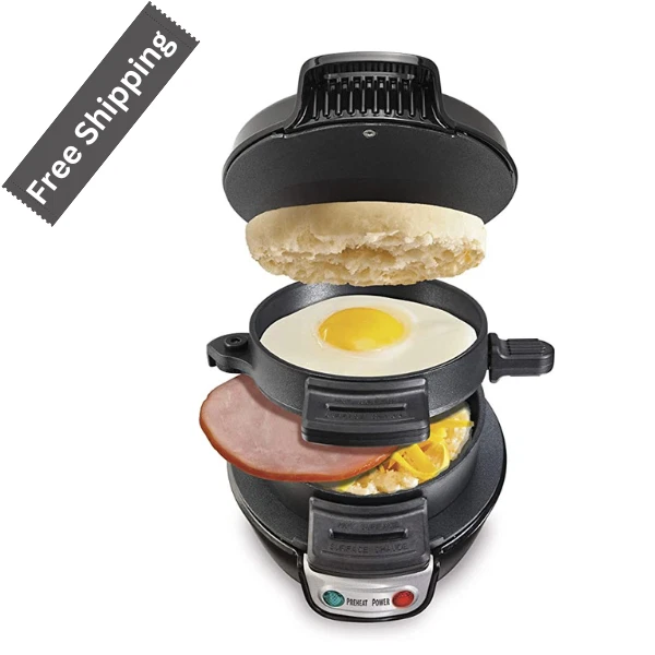 Hamilton Beach Breakfast Sandwich Maker with Egg Cooker Ring, Mini Waffles Black