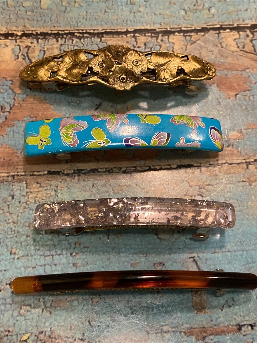 Lot 4 Vintage Hair Barrettes Clips Tortoiseshell Butterfly  display picture 1