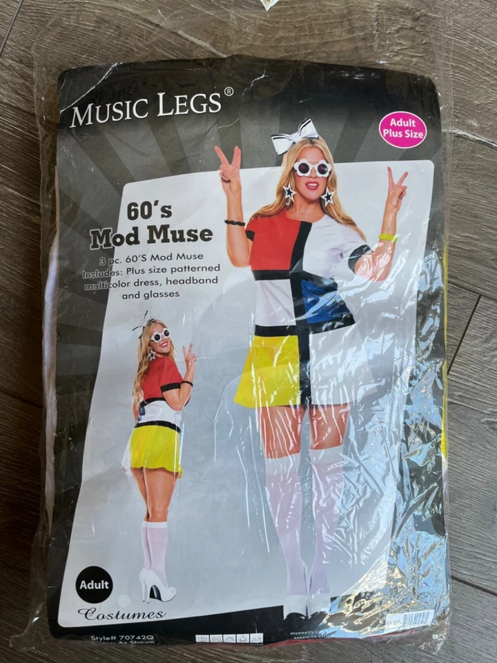 Disfraz de musa mod musa años 60 pierna de música para mujer, 1X/2X - 70742Q Foto 3 de 4