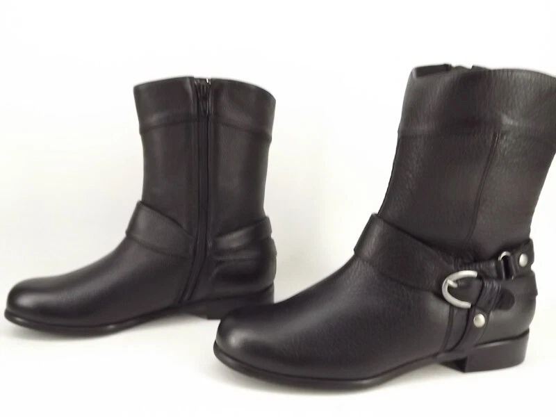 Nuevo Zapato Bota ROS HOMMERSON Mujer Cuero Negro Media Pantorrilla Lateral Plano Cremallera Foto 4 de 4