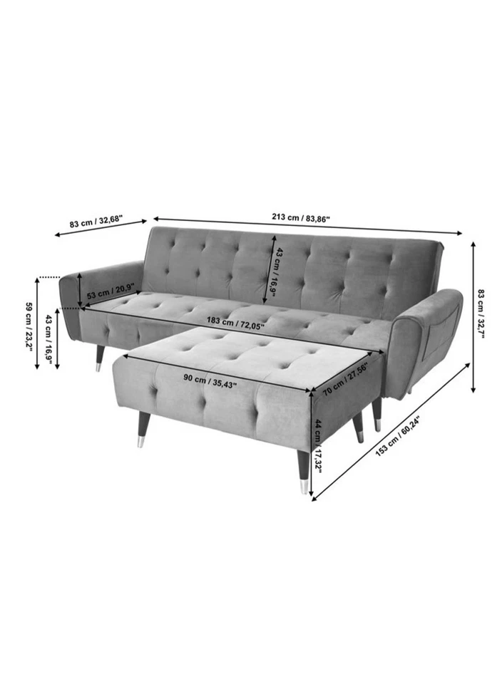 Ecksofa Sol - Ecksofa mit Bettfunktion Grau Wohnlandschaft L-förmig Schlafsofa - Bild 3 von 3