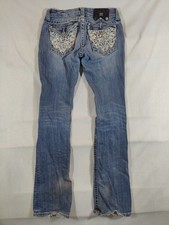 Miss Me Jeans Women  s 28 Boot Cut Crochet Lace Flap Pockets Western Denim Blue