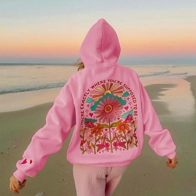 Y2K Floral You're Exactly Where You're Supposed To Be Letter Embroidered Hoodie
