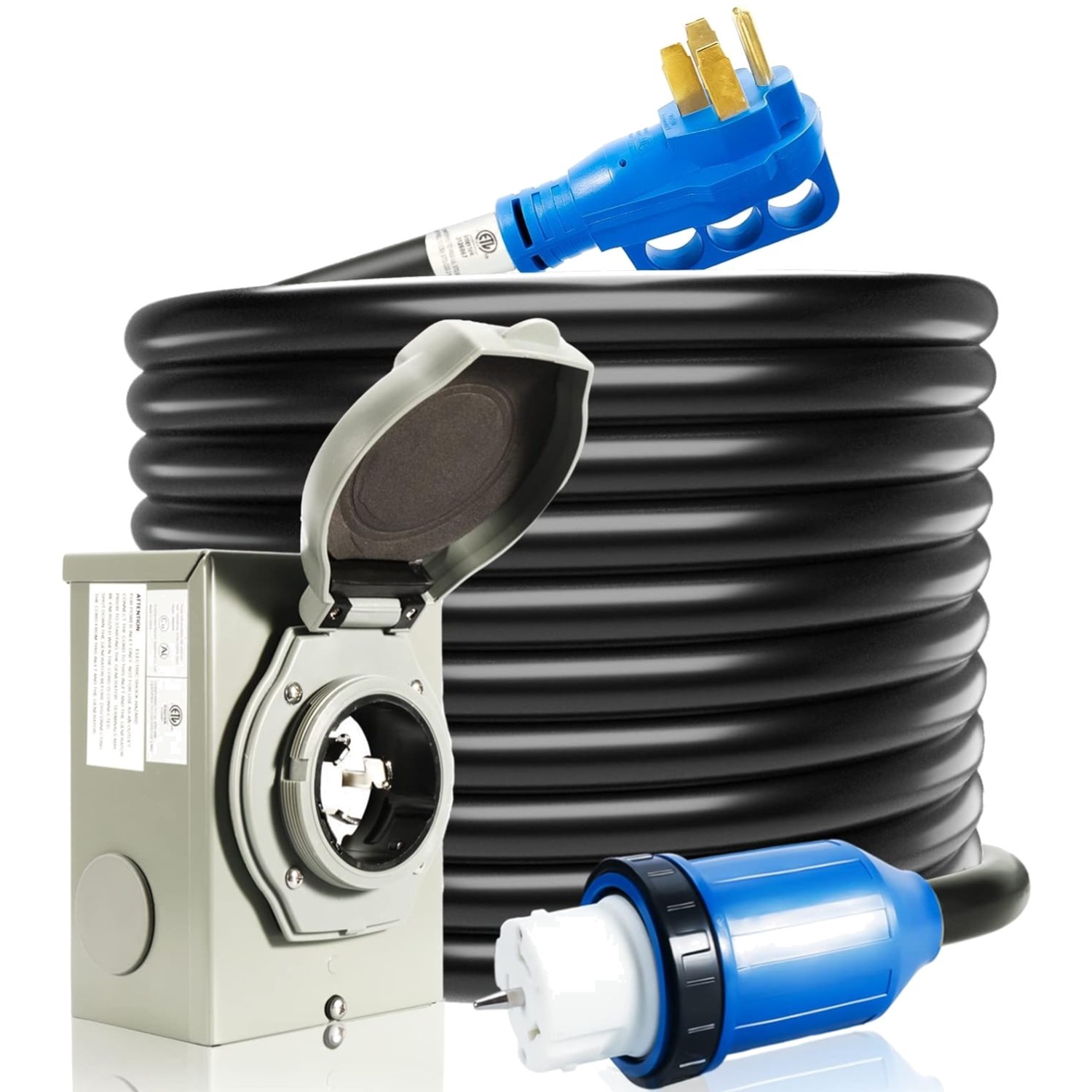 Cord And Power Inlet Box, 30ft Generator Cords 50 Amp,125v/2...