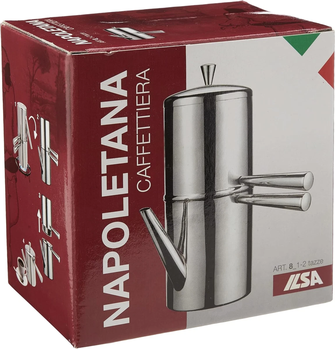 Cafetera napolitana, acero inoxidable, plateada, 1-2 tazas