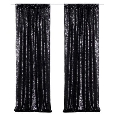 Poise3EHome Black Sequin Backdrop Curtains, 2 Panels 2FTx8FT Glitter Photo Booth