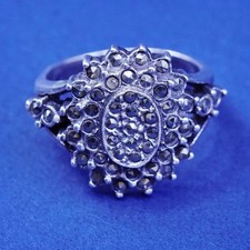 Size 6, vintage Sterling silver handmade ring, 925 floral band with marcasite