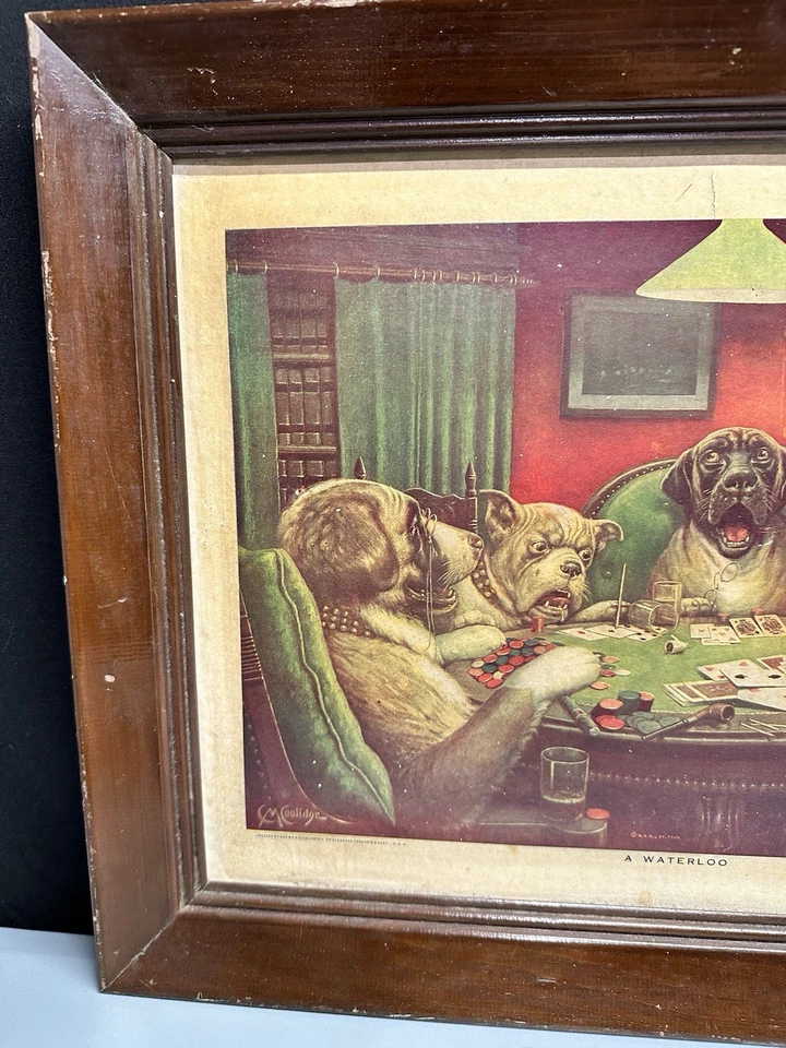 Perros de póquer CM Coolidge color vintage - A Waterloo 15"x19" enmarcado B.&B. St. Paul Foto 2 de 4