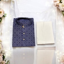 Traditional Boys Navy Blue Printed Kurta Pajama, 6441