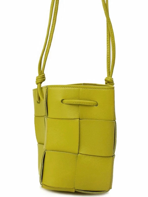 Bottega Veneta — Bottega Veneta Cassette Bucket Bag Leather Green Shoulder Bag Women's #TB1306