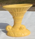 Vtg Haeger Textured Yellow Cornucopia Pottery Vase USA 4.5"
