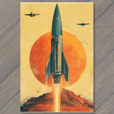 POSTCARD Space Shuttle Liftoff Mars Backdrop Sci Fi Adventure Art  Future Rocket