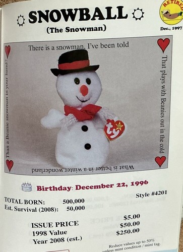 Ty Beanie Baby Rare “ SNOWBALL” The Snowman DOB 12-12-96 Retired 12-97 # 4201 - Picture 14 of 14