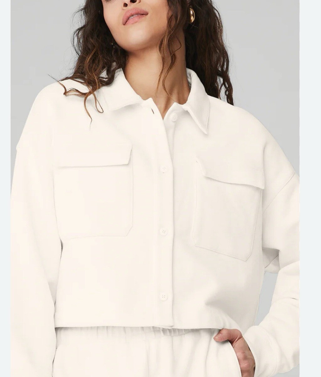 Alo Yoga Renown Cropped Button Up Pullover - Ivory / XS | eBay