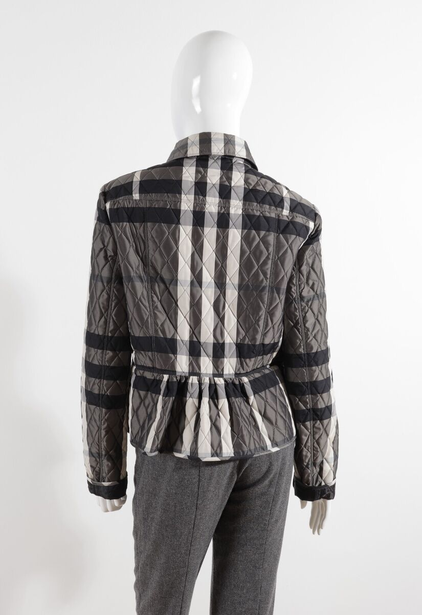 BURBERRY LONDON Grey Check Qulited Zip Jacket Size UK12 US10 BURBERRY LONDON Grey Check Qulited Zip Jacket Size UK12 US10