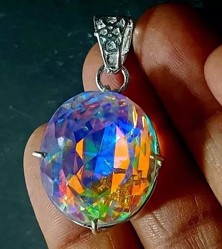 Colgante de plata maciza 925 con topacio místico natural certificado 95,38 quilates piedras preciosas sueltas - Imagen 2 de 6