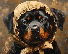 Victorian Rottweiler with a bonnet oil Painting 8x10 Print 