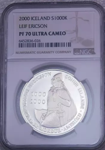 2000 P Leif Ericson Iceland 1000K NGC PF70 Ultra Cameo Just Graded PQ #LM249