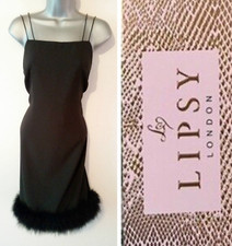 Lipsy  Feather Hem Black Dress Size 12 Party Occasion Wedding Evening Cami