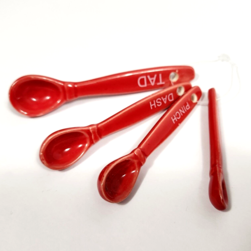 Temptations Old World Tad Dash Pinch Drop Red Ceramic Measuring Spoons - Picture 1 of 5