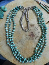 3 Strand Turquoise & Olive Shell Heishi Necklace 27