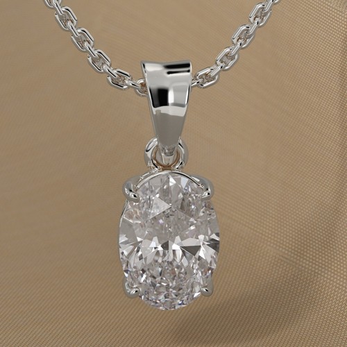 Oval Cut Lab Grown Diamond Necklace, 14k White Solitaire Pendant Gold /Certified