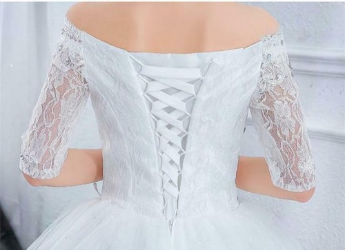 Gorgeous Long Train Wedding Dresses Lace Beaded Ball Gown - Picture 5 of 11
